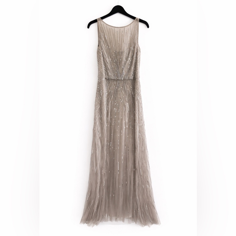 Aidan Mattox Metallic Silver Maxi Dress